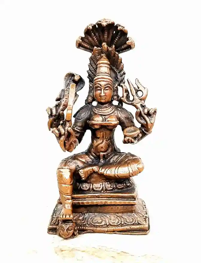 Copper Idols India, 2.7 inches, Handmade Mariyamman Idol with, 100 Grams, Patina Antique Finish