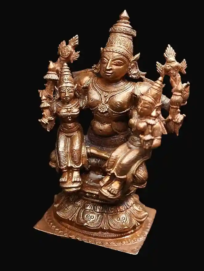 Copper Idols of god Srinivasa Perumal with Sridevi Bhudevi, 4.2 inches,805 gram