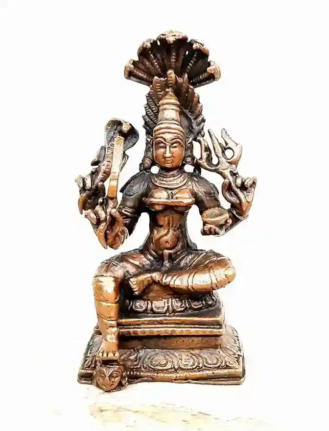 Copper Idols India, 2.7 inches, Handmade Mariyamman Idol with, 100 Grams, Patina Antique Finish