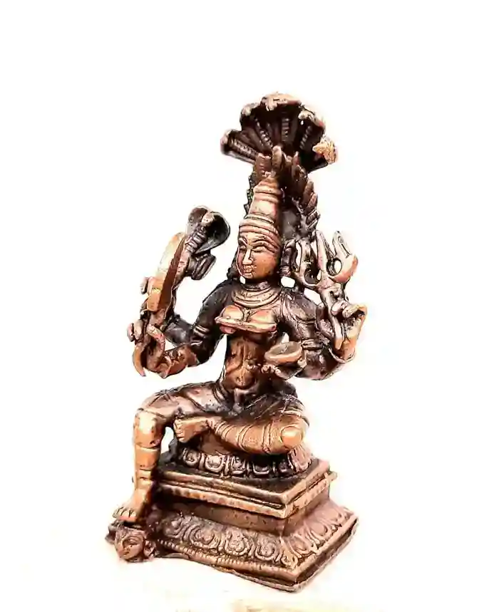 Copper Idols India, 2.7 inches, Handmade Mariyamman Idol with, 100 Grams, Patina Antique Finish