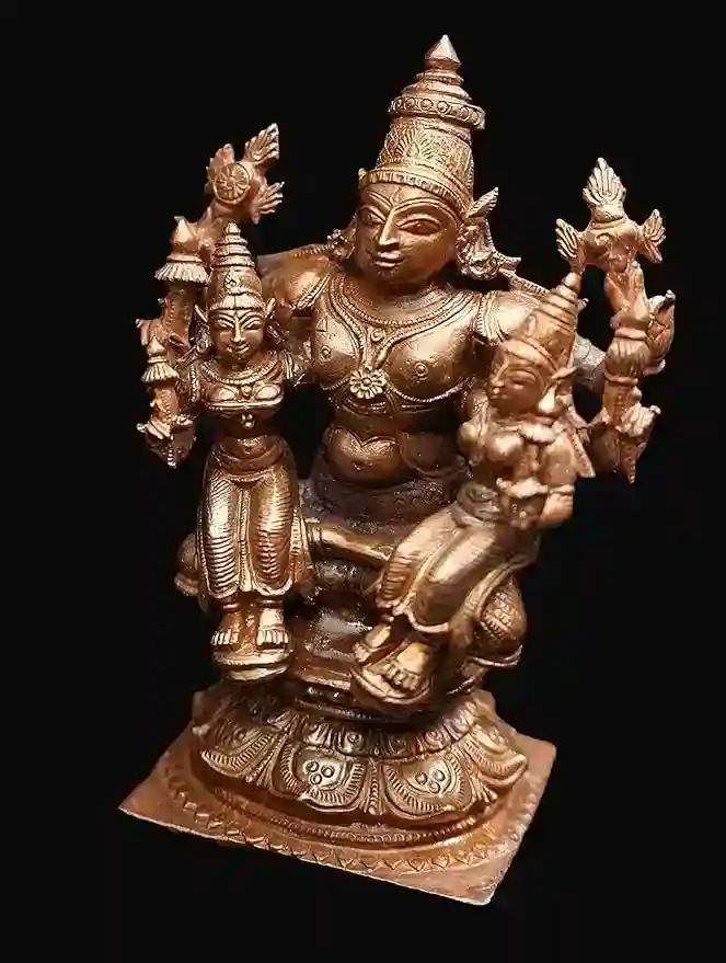 Copper Idols of god Srinivasa Perumal with Sridevi Bhudevi, 4.2 inches,805 gram