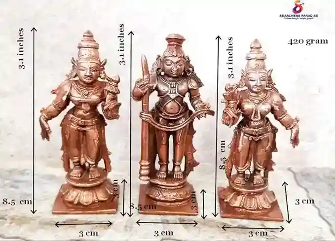 Copper Idols of god Udupi Krishna, 3.1 inches,420 Grams with Sridevi Bhudevi, Patina Antique Finish