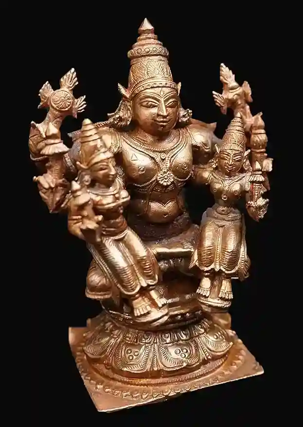 Copper Idols of god Srinivasa Perumal with Sridevi Bhudevi, 4.2 inches,805 gram